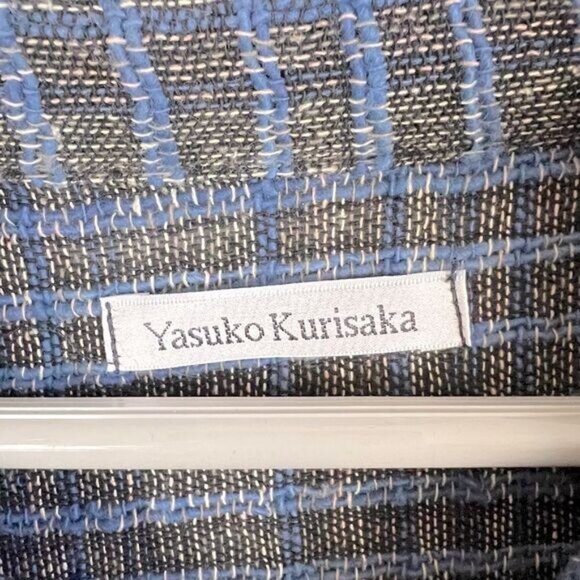 YASUKO KURISAKA WOMENS HANDWOVEN ASYMMETRICAL COTTON JACKET BLUE GRAY WEAVE M/L - Picture 3 of 10